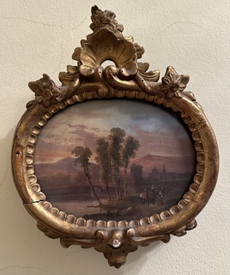 Lot 1591 - Salvatore Fergola (1799-1874) oil on canvas, oval landscapes, night and day, in period frames