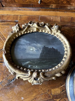 Lot 1591 - Salvatore Fergola (1799-1874) oil on canvas, oval landscapes, night and day, in period frames