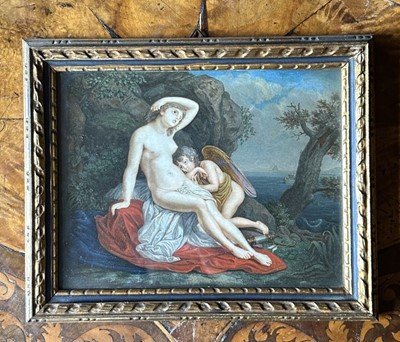 Lot 1594 - Italian school, late 18th / early 19th century oil on ivory, Amor and Psyche