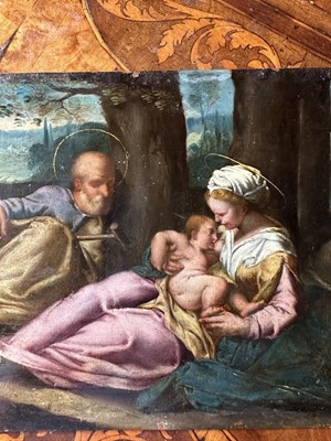 Lot 1596 - Simone Cantarini (1612-1648) oil on copper, Il Riposodella Madonna