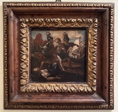 Lot 1598 - Italian School, 17th century oil on canvas laid down onto panel, figures and soldiers