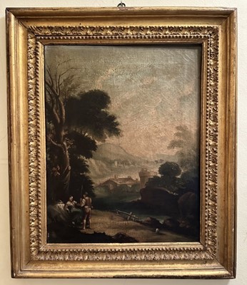 Lot 1602 - Continental school, 18th century oil on canvas, figures in a landscape