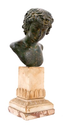 Lot 709 - Grand Tour bronze bust of Antinous, raised on marble plinth