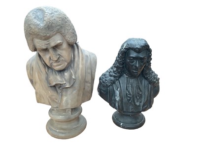 Lot 2620 - 19th century plaster bust of a gentleman, on scole base, reverse impressed 'Pub'd Jarvis 1826 by CL Stuart', together with another plaster bust, 48 and 39cm in height respectively, (2).