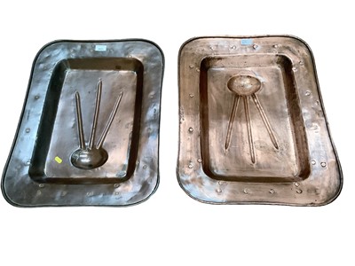 Lot 2621 - Pair of Victorian country house copper meat dishes, of rectangular form, stamped Lee and Wilkes Ltd, each 60.5cm in length, (2).