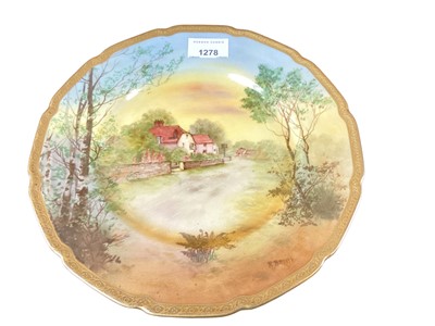 Lot 1244 - Pair of good quality Royal Doulton plates with gilt rims and hand painted decoration - The Inn Willington Sussex and Hartfield Inn Sussex, signed R Brown