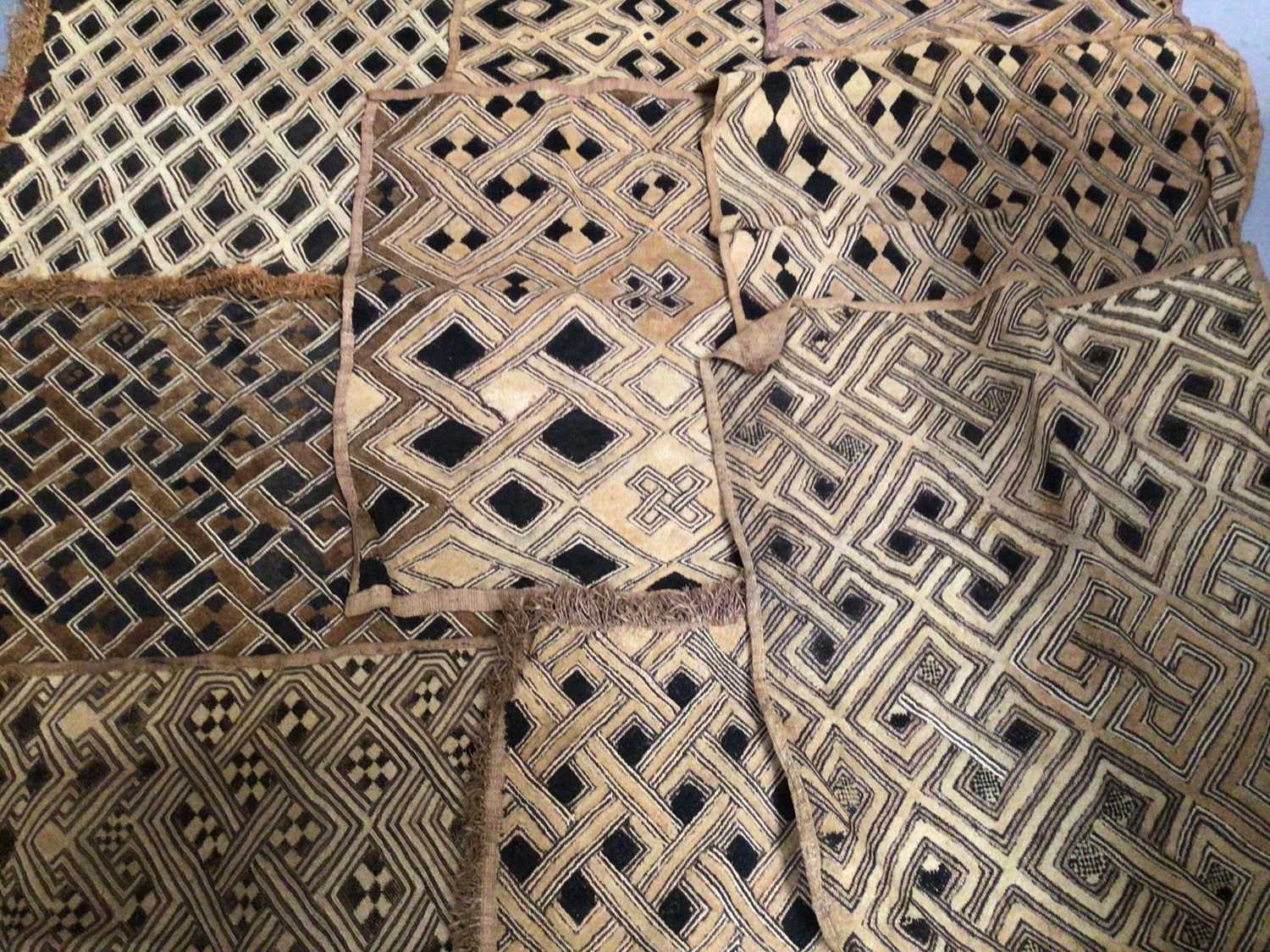 Lot 2141 - African Kuba Shoowa woven panels of raffia/