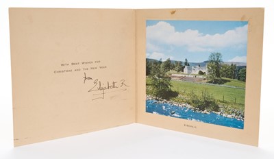 Lot 20 - H.M.Queen Elizabeth The Queen Mother, four 1950s signed Christmas cards with gilt embossed crowns to covers , photographs of Royal Castles and The Queen Mother to the interiors , all signed in ink...