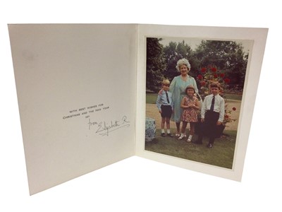 Lot 22 - H.M.Queen Elizabeth The Queen Mother, four 1960s and 70s signed Christmas cards with gilt embossed crowns to covers , photographs of The Queen Mother to the interiors , all signed in ink ' from Eli...