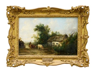 Lot 1056 - John James Wilson (1818-1875) oil on board - Figure and Cattle in a Surrey Lane, inscribed verso and dated 1837, 20cm x 30.5cm, in gilt frame