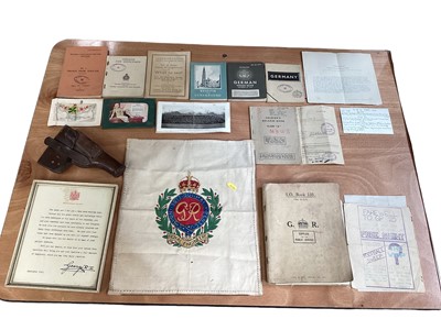 Lot 852 - Group of militaria, including ephemera and a leather holster