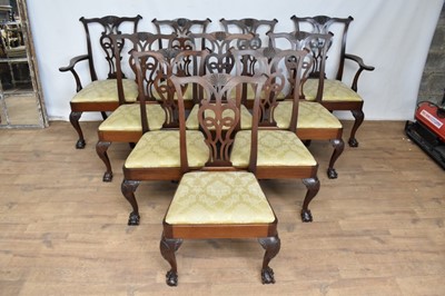 Lot 1249 - Edwardian mahogany extending dining table and set of ten chairs