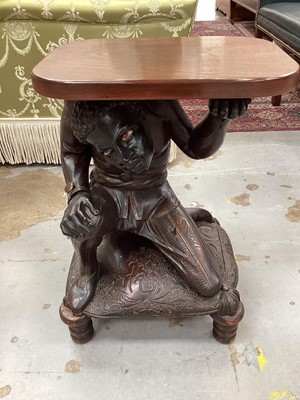 Lot 1231 - 19th century Venetian ebonised and carved kneeling Blackamore figure torchère with later top