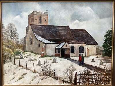 Lot 88 - Peter Beeson, contemporary, oil on canvas - Shelley Church, Suffolk, signed, framed