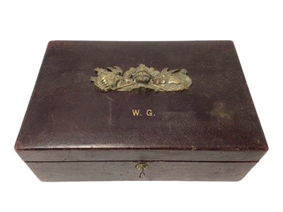 Lot 146 - Victorian leather writing / despatch box with initials W.G to lid, by Walter Jones, 196 Sloane St. S. W., with bramah lock.