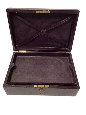 Lot 146 - Victorian leather writing / despatch box with initials W.G to lid, by Walter Jones, 196 Sloane St. S. W., with bramah lock.