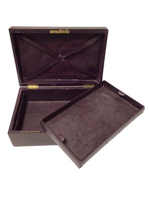 Lot 146 - Victorian leather writing / despatch box with initials W.G to lid, by Walter Jones, 196 Sloane St. S. W., with bramah lock.