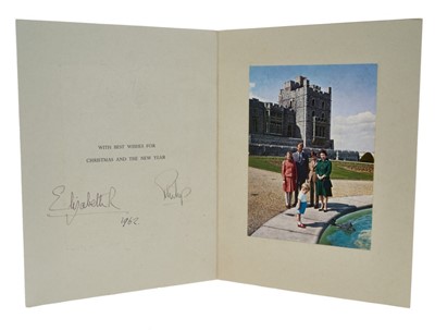 Lot 36 - H.M.Queen Elizabeth II and H.R.H.The Duke of Edinburgh, scarce signed 1962 Christmas card with gilt embossed crown to cover, colour photograph of the Royal couple with their children at Windsor Cas...