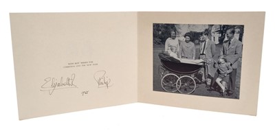 Lot 39 - H.M.Queen Elizabeth II and H.R.H.The Duke of Edinburgh, scarce signed 1965 Christmas card with gilt embossed Royal cyphers to cover, photograph of the Royal Family with infant Prince Edward in his...