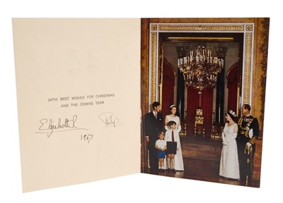Lot 41 - H.M.Queen Elizabeth II and H.R.H.The Duke of Edinburgh, scarce signed 1967 Christmas card with gilt embossed Royal cyphers to cover, photograph of The Royal Family at Buckingham Palace, signed in i...