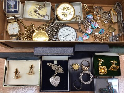 Lot 353 - Group of costume jewellery and watches to include a silver heart-shaped locket, pocket watches etc