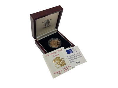 Lot 494 - G.B - Gold proof Sovereign Elizabeth II 1992 (N.B. Boxed with Certificate of Authenticity) (1 coin)