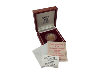 Lot 495 - G.B. - Gold proof Sovereign Elizabeth II 1989 '500th Anniversary of The Gold Sovereign' (N.B. Scarce) (N.B. Boxed with Certificate of Authenticity) (1 coin)