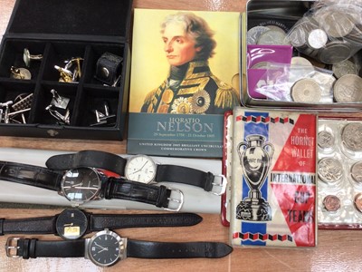 Lot 357 - Wristwatches, commemorative coins, vintage coins and sundries