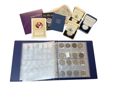 Lot 503 - World - Mixed coinage to include G.B. Royal Mint silver proof Crowns 1980 x 2, 1981, a small quantity of silver Three Pences, banknotes & other issues (Qty)