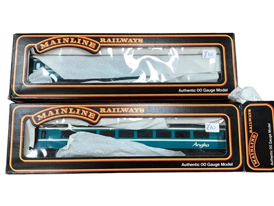 Lot 1794 - Railway Hornby Anglia Railways Bo-Bo Electric Class 86 Electric plus 3 coaches, all boxed and 2 others including Driving Trailer & Catering Carriage (6)