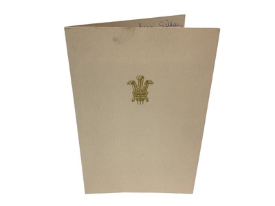 Lot 46 - H.R.H.Prince Charles The Prince of Wales (now H.M.King Charles III), scarce signed and inscribed 1969 Christmas card with gilt embossed Prince of Wales feather crest to cover, photograph of the Pr...