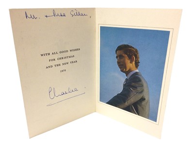 Lot 47 - H.R.H.Prince Charles The Prince of Wales (now H.M.King Charles III), scarce signed and inscribed 1970 Christmas card with gilt embossed Prince of Wales feather crest to cover, photograph of the Pr...