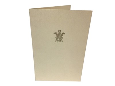 Lot 49 - H.R.H.Prince Charles The Prince of Wales (now H.M.King Charles III), scarce signed and inscribed 1969 Christmas card with gilt embossed Prince of Wales feather crest to cover, print of King George...