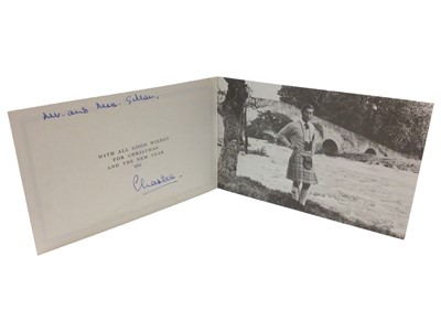 Lot 50 - H.R.H.Prince Charles The Prince of Wales (now H.M.King Charles III), scarce signed and inscribed 1973 Christmas card with blue printed Prince of Wales feather crest to cover, photograph of the Pri...