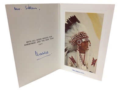 Lot 53 - H.R.H.Prince Charles The Prince of Wales (now H.M.King Charles III), scarce signed and inscribed 1977 Christmas card with gilt embossed Prince of Wales feather crest to cover, photograph of the Pr...