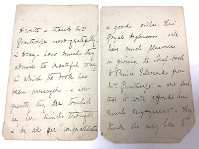 Lot 78 - Victorian Royal Lady in waiting letter dated 1895 York Cottage, Sandringham