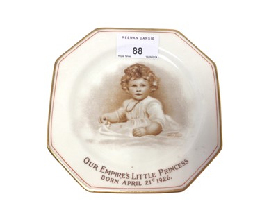 Lot 88 - Rare 1920s Princess Elizabeth 'Our Empire’s Little Princess' China plate