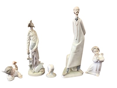 Lot 1305 - Two Lladro porcelain figures - Doctor and Don Quixote, together with two angels and a goose (5)