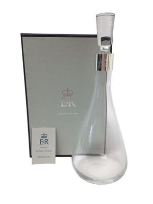 Lot 62 - H.M.Queen Elizabeth II, 2009 Royal Household Christmas present of glass decanter with silver plated collar engraved witty the Royal cypher with stopper and original fitted box with Royal cypher to...