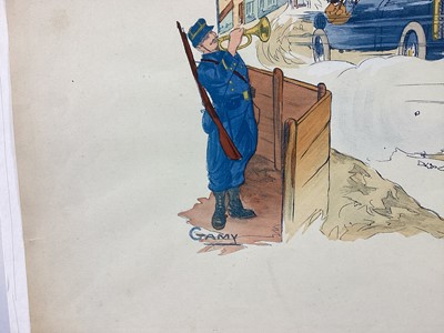 Lot 5 - Marguerite Gamy (1883-1936) coloured lithograph - G.P de France 1913, Baillot devant Goux, 45cm x 90cm, unframed