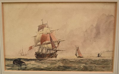 Lot 952 - Samuel Austin (1796-1834) watercolour - Shipping off the Coast, 13.5cm x 21cm, in glazed gilt frame