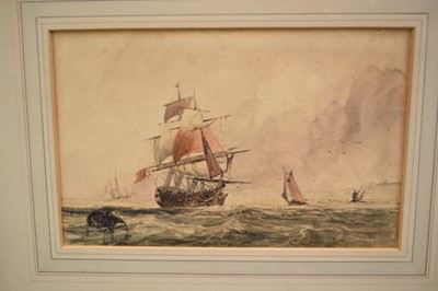 Lot 952 - Samuel Austin (1796-1834) watercolour - Shipping off the Coast, 13.5cm x 21cm, in glazed gilt frame