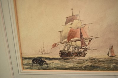 Lot 952 - Samuel Austin (1796-1834) watercolour - Shipping off the Coast, 13.5cm x 21cm, in glazed gilt frame