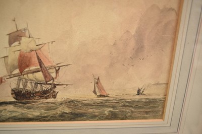 Lot 952 - Samuel Austin (1796-1834) watercolour - Shipping off the Coast, 13.5cm x 21cm, in glazed gilt frame