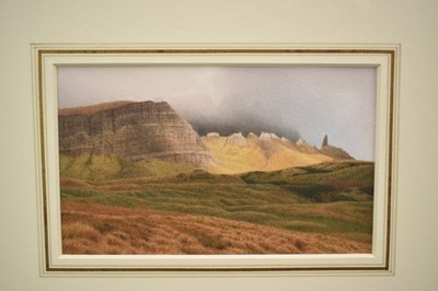 Lot 950 - *Peter Collyer (b.1952) watercolour - The Stor, Skye, in glazed gilt frame, 9cm x 14.5cm Provenance: Chris Beetles Ltd., London