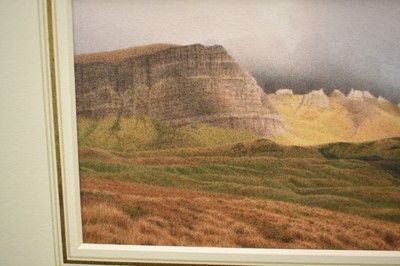 Lot 950 - *Peter Collyer (b.1952) watercolour - The Stor, Skye, in glazed gilt frame, 9cm x 14.5cm Provenance: Chris Beetles Ltd., London