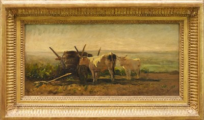 Lot 875 - Charles François Daubigny (1817-1878) oil on panel - Oxen at Rest