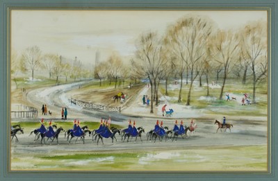 Lot 885 - *Violet Hilda Drummond (1911-2000) watercolour and gouache - 'Hyde Park Corner', signed and inscribed, 38cm x 61cm, in glazed gilt frame