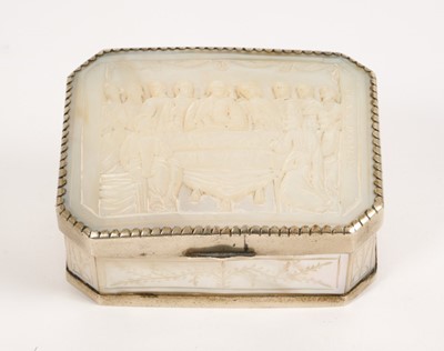 Lot 779 - 19th century carved mother of pearl and silvered metal relic box