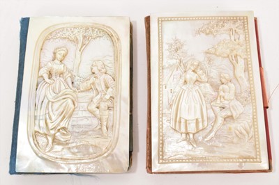 Lot 691 - Two 19th century French relief carved mother of pearl notebooks, each with courtship scene